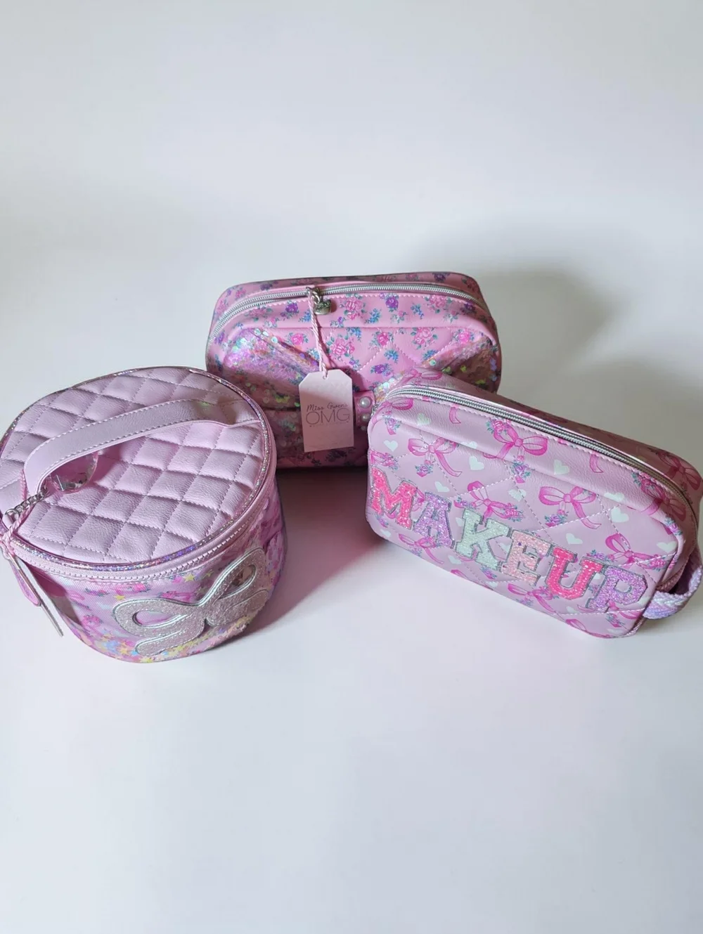 Nwt Miss Gwen Makeup Bag Trio Set - Glitter Bow Design